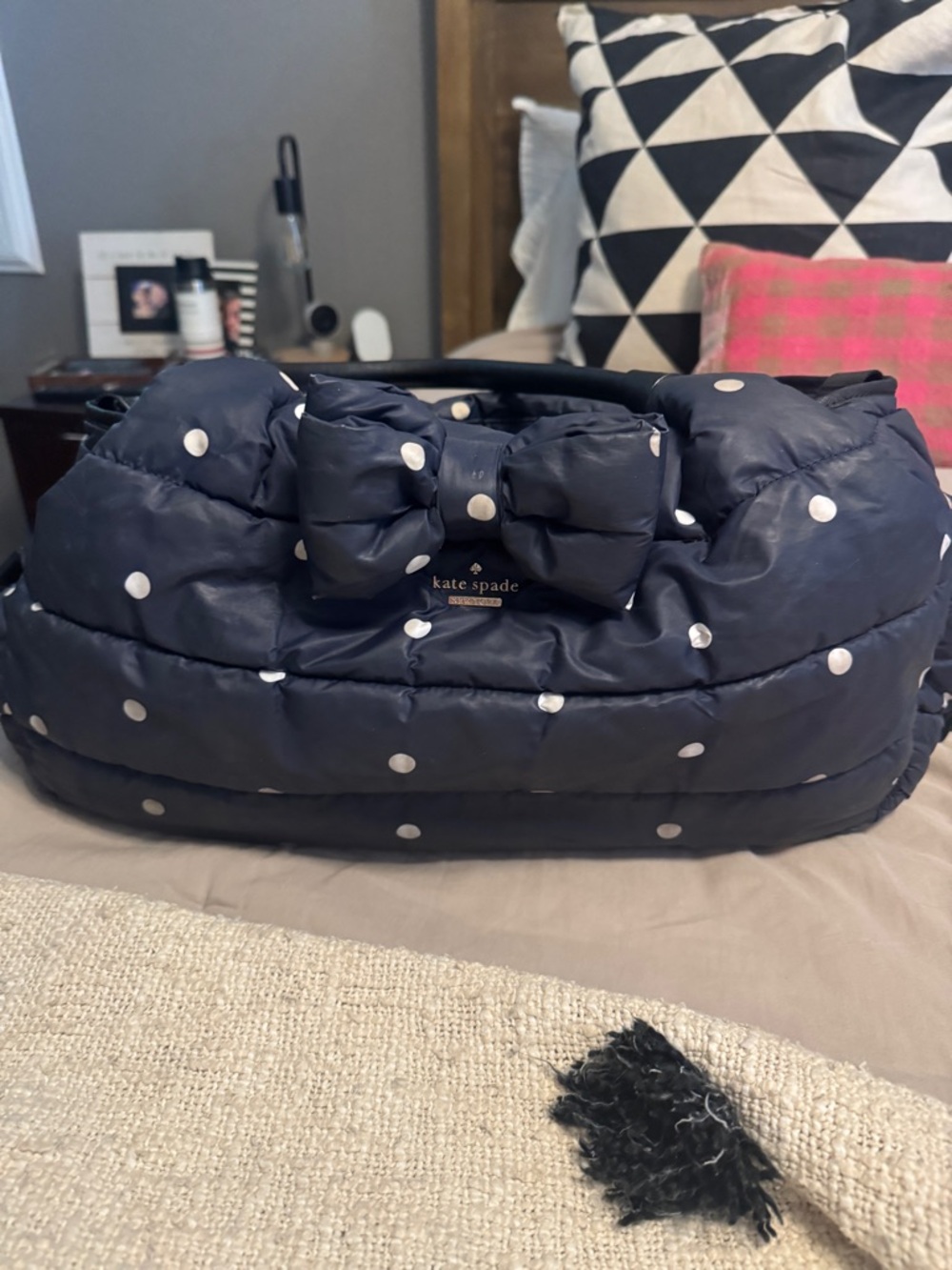 kate spade Navy Quilted Polka Dot Shoulder Bag with Bow